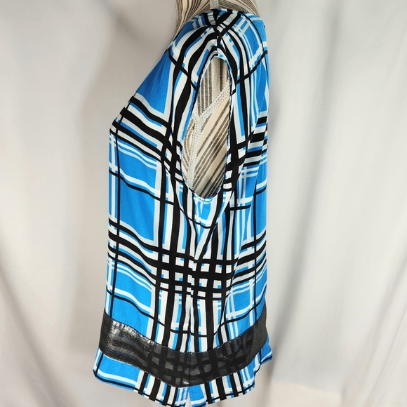 NY&CO NWOT Blue Black White Geometric Print Visible Zip Sleeveless Top Medium - Picture 4 of 11